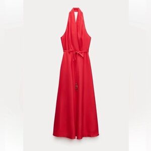 ZARA Red Midi Halter Dress